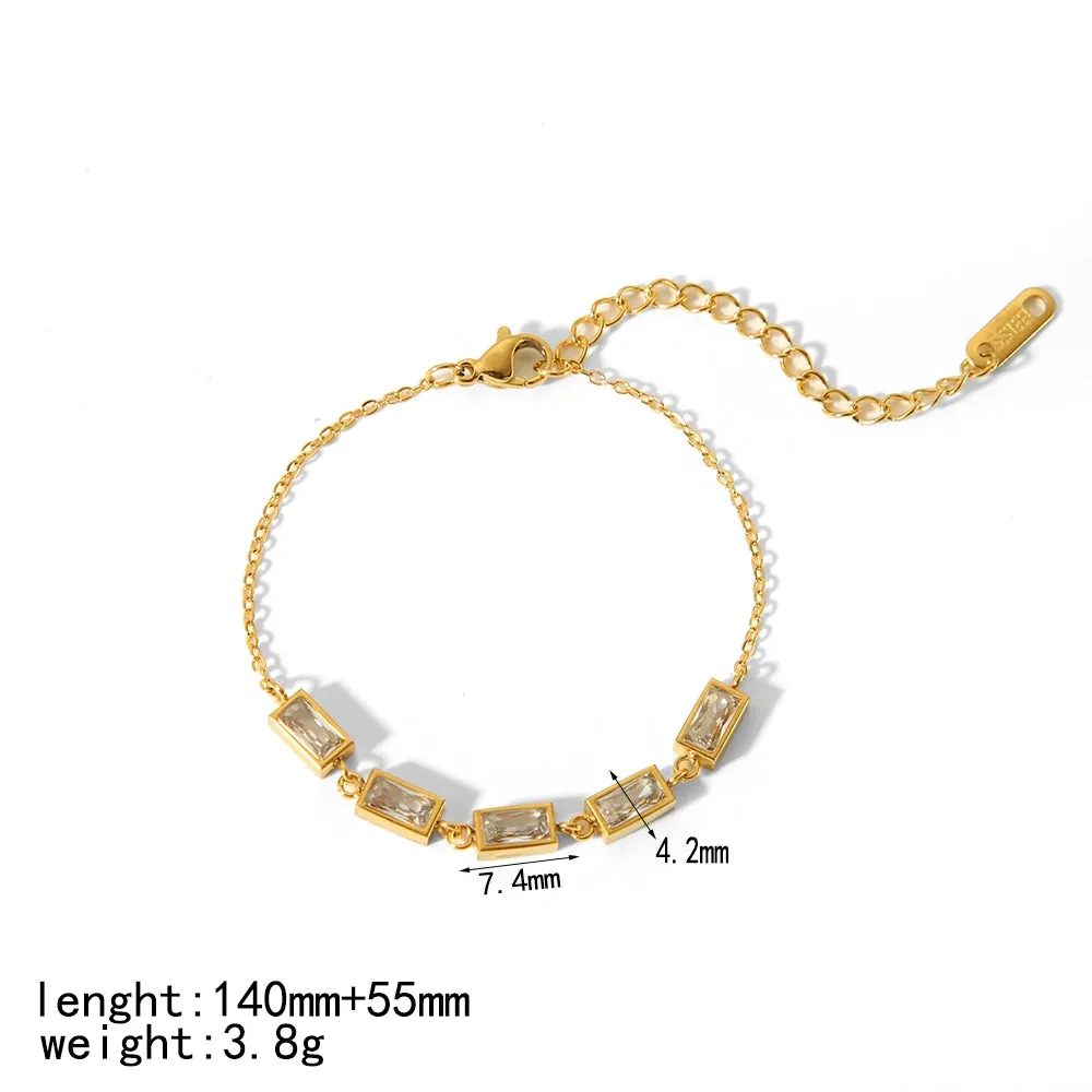 Quadrilateral Round Heart Shape Stainless Steel Polishing Plating Inlay Zircon 18k Gold Plated Bracelets
