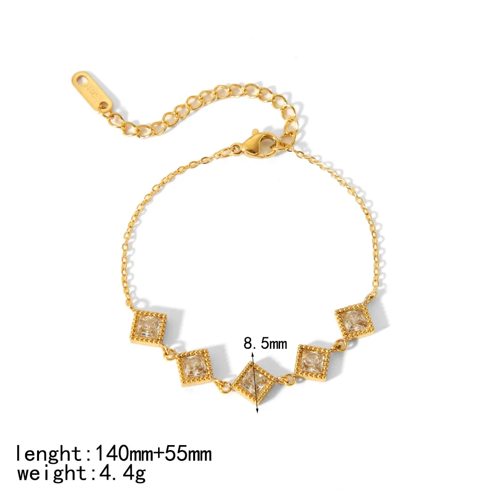Quadrilateral Round Heart Shape Stainless Steel Polishing Plating Inlay Zircon 18k Gold Plated Bracelets