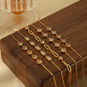 Quadrilateral Round Heart Shape Stainless Steel Polishing Plating Inlay Zircon 18k Gold Plated Bracelets