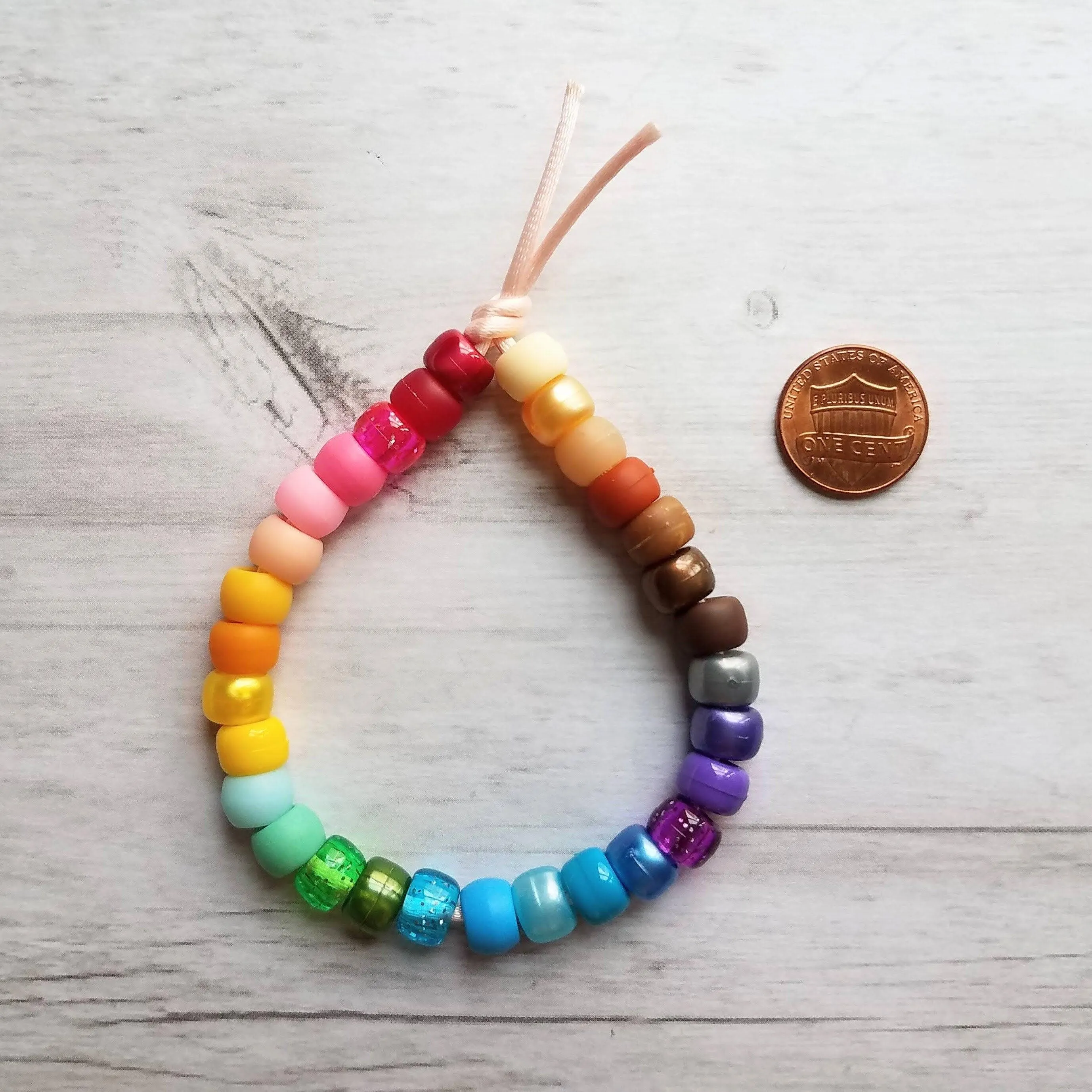Rainbow Bead Bracelet, big bead bracelet, chunky beads, pony bead bracelet, faux glass roller beads, multicolor bracelet, tie on cord, large