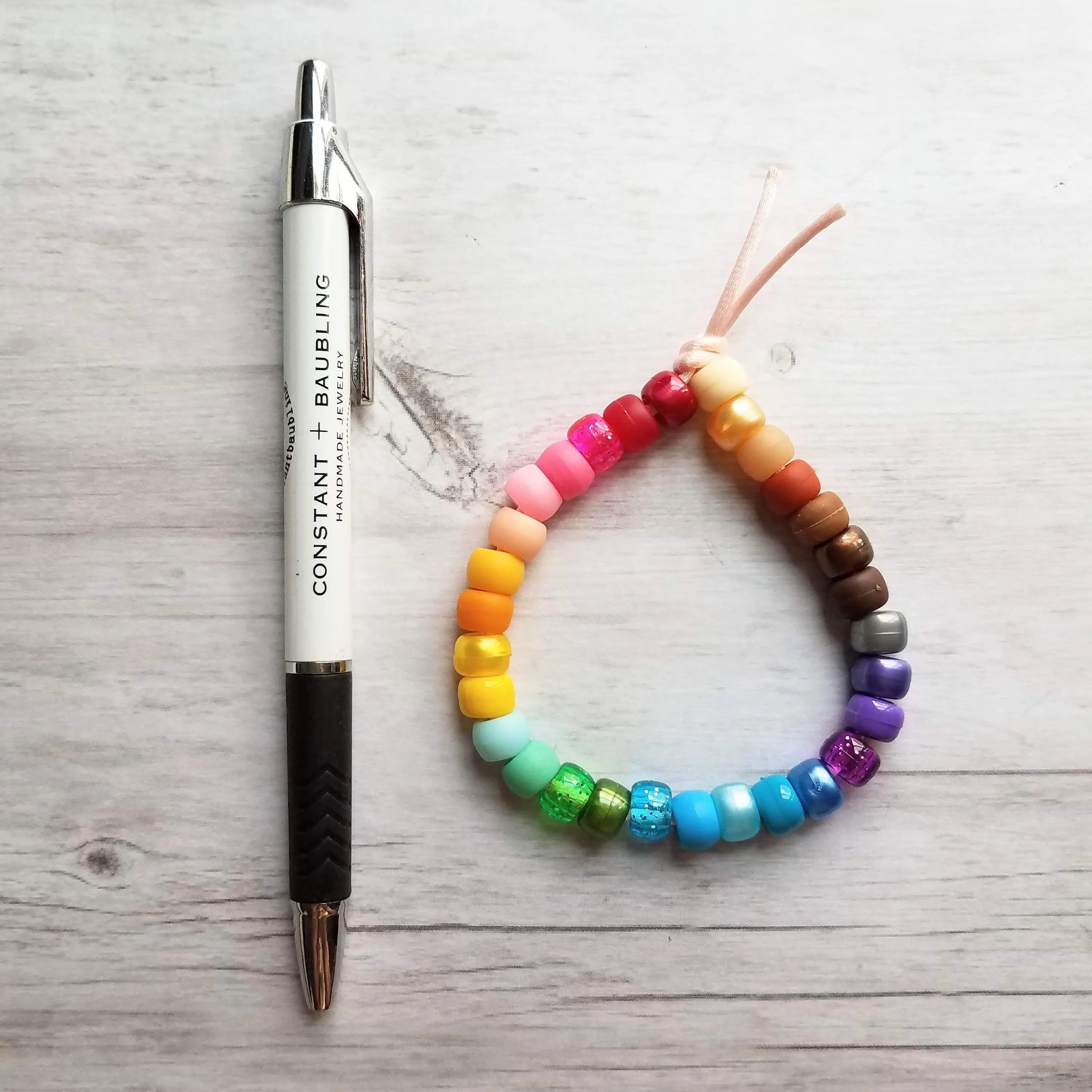 Rainbow Bead Bracelet, big bead bracelet, chunky beads, pony bead bracelet, faux glass roller beads, multicolor bracelet, tie on cord, large