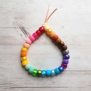 Rainbow Bead Bracelet, big bead bracelet, chunky beads, pony bead bracelet, faux glass roller beads, multicolor bracelet, tie on cord, large