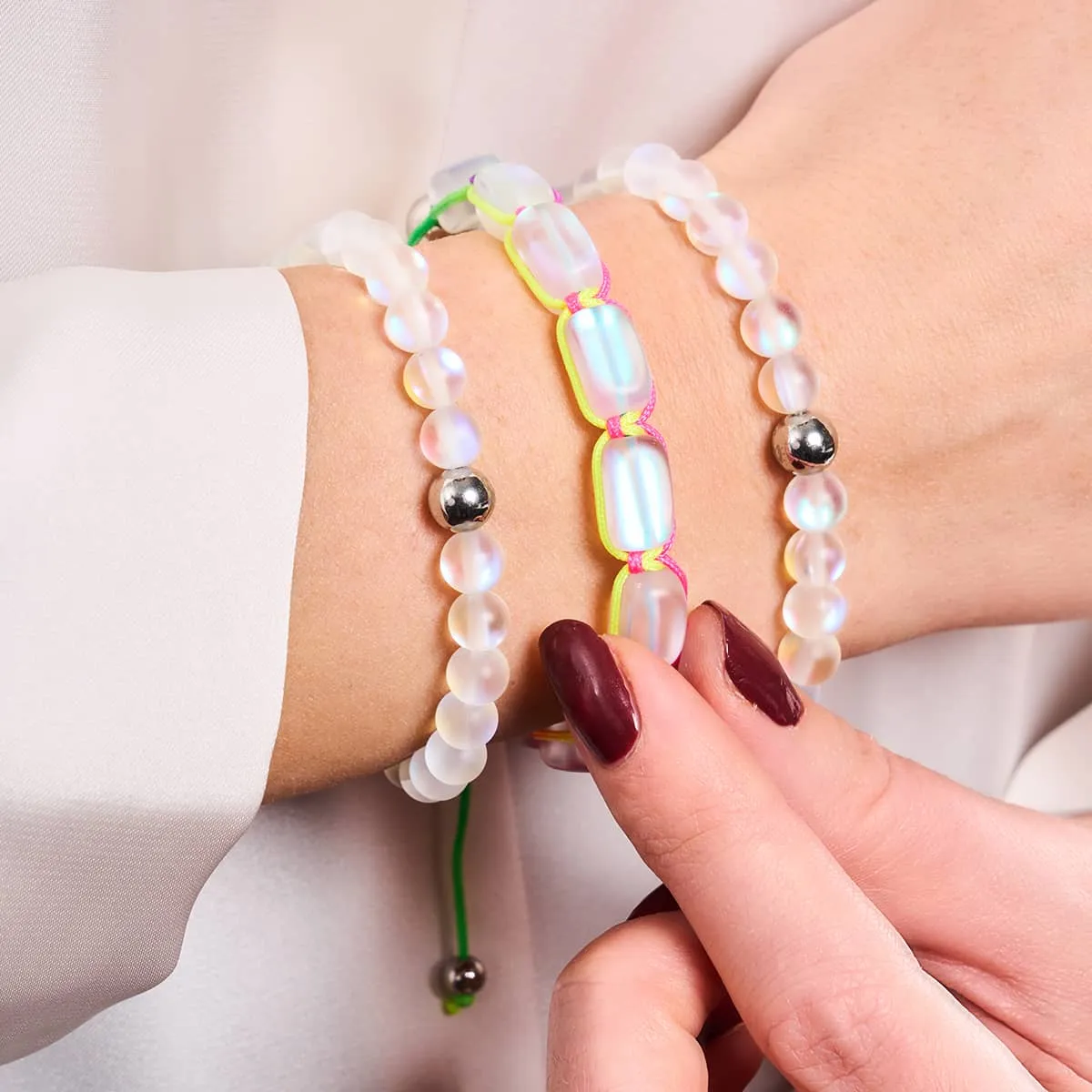 Rainbow White | Silver | Mermaid Glass Bead Bracelet
