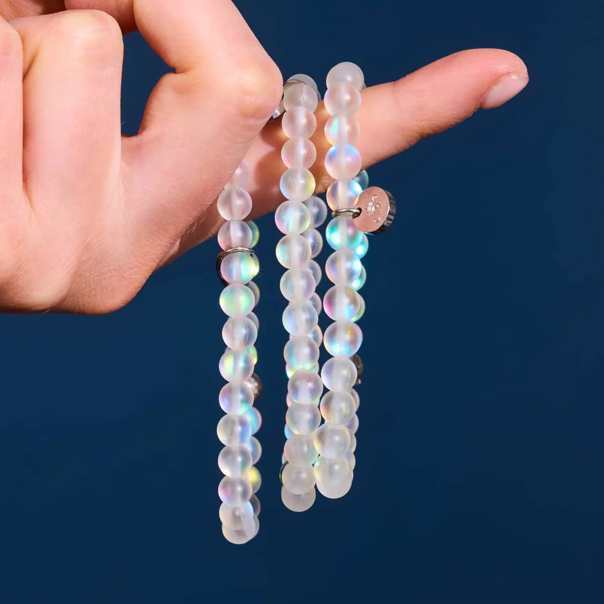 Rainbow White | Silver | Mermaid Glass Bead Bracelet