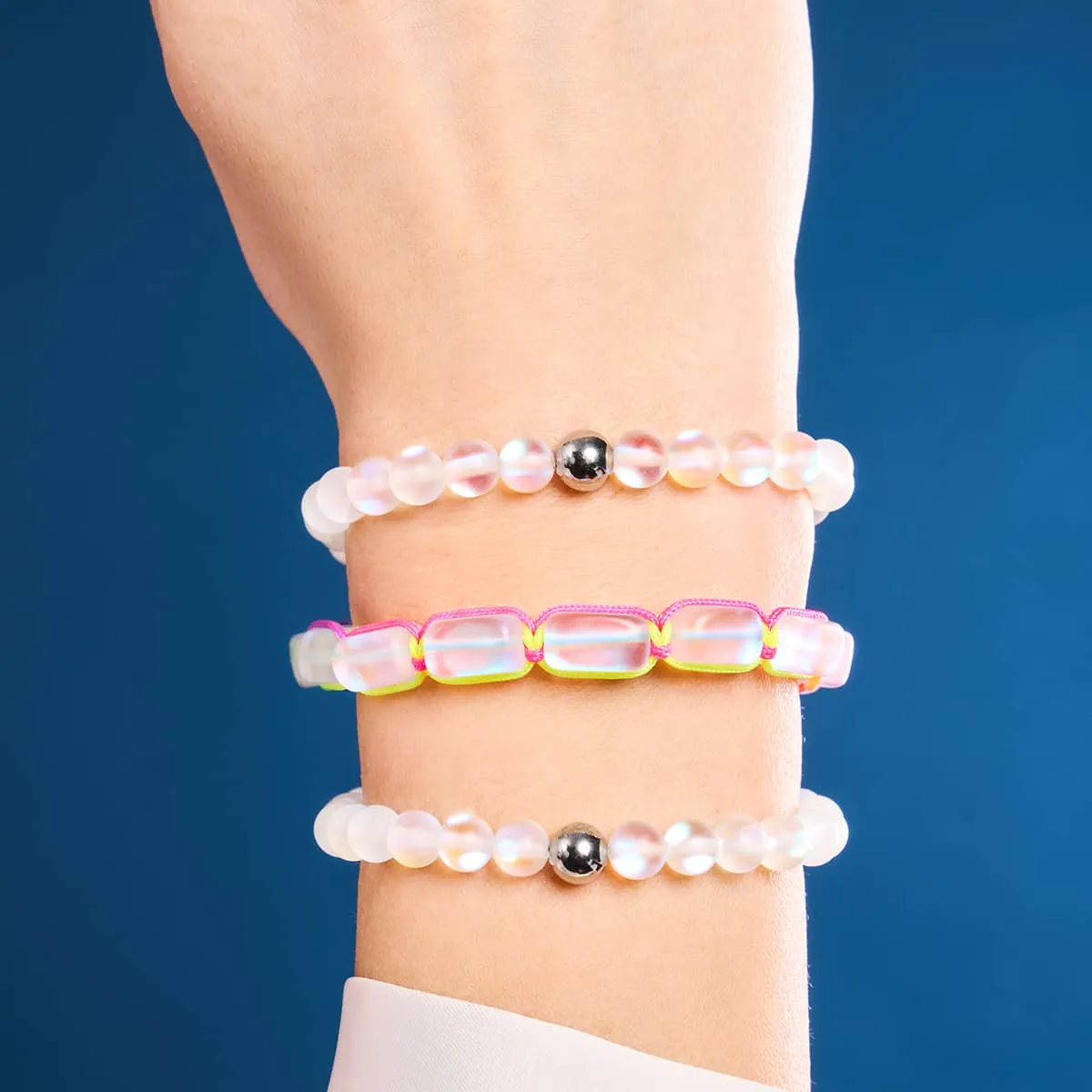 Rainbow White | Silver | Mermaid Glass Bead Bracelet