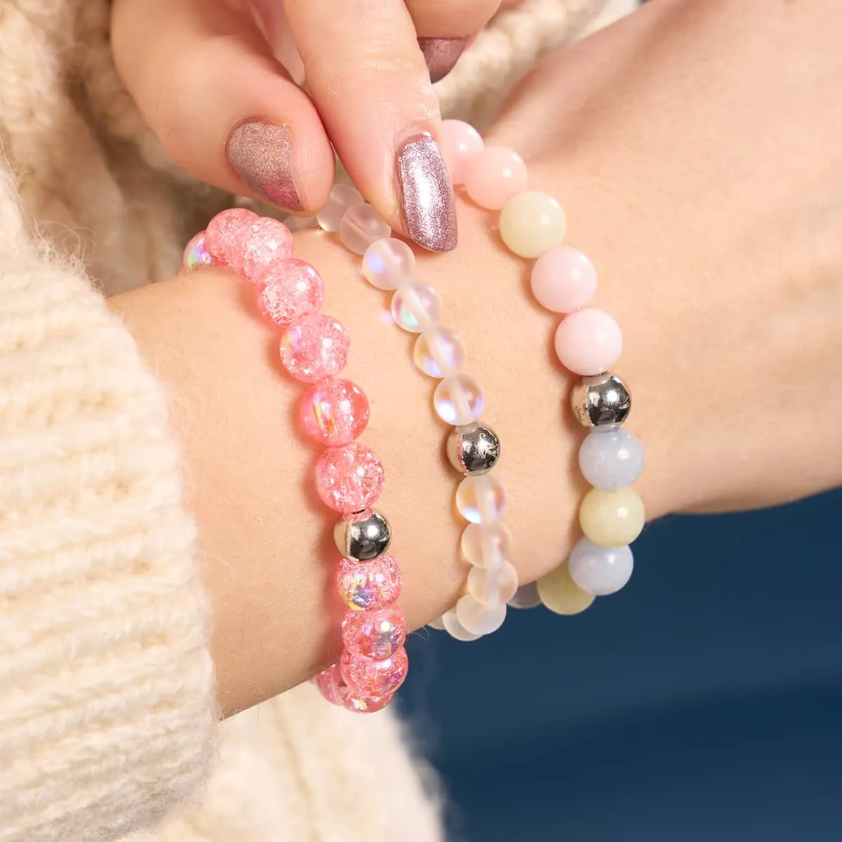 Rainbow White | Silver | Mermaid Glass Bead Bracelet