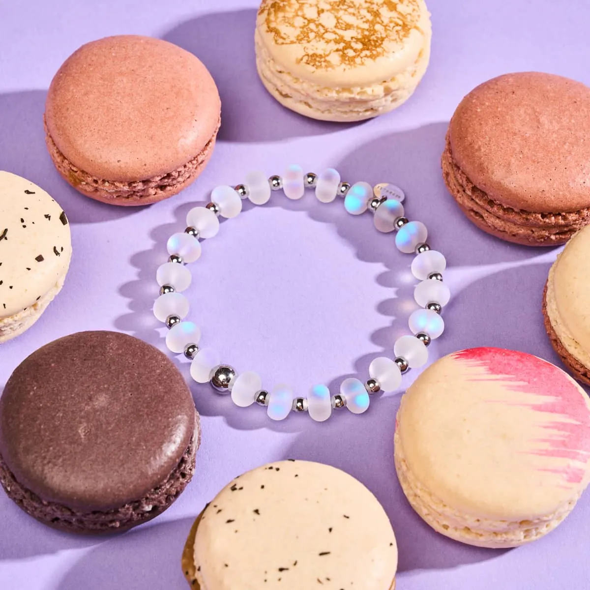 Rainbow White | Silver | Mermaid Glass Macaron Bracelet