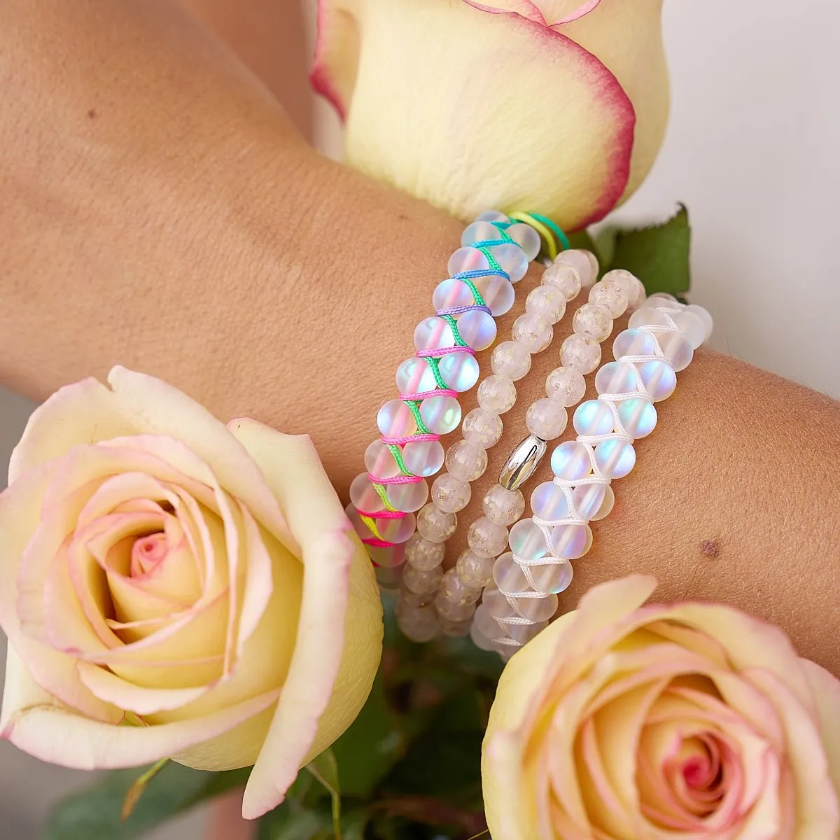 Rainbow White | Unicorn Silver | Double Mermaid Glass Bracelet