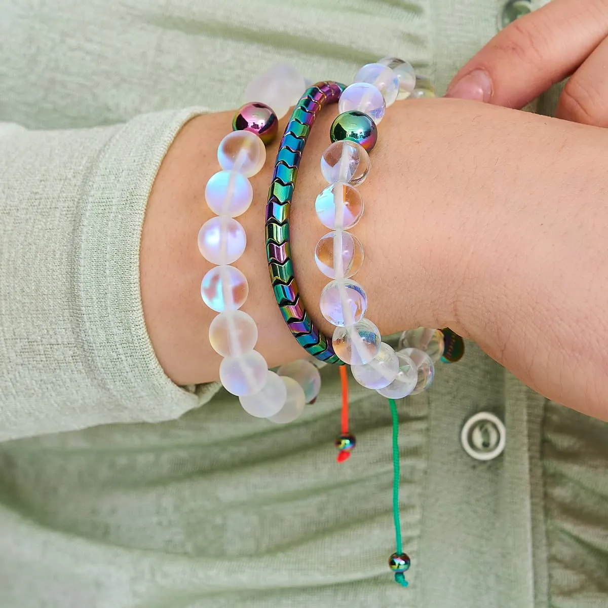 Rainbow White | Unicorn Silver | Mermaid Glass Statement Bracelet