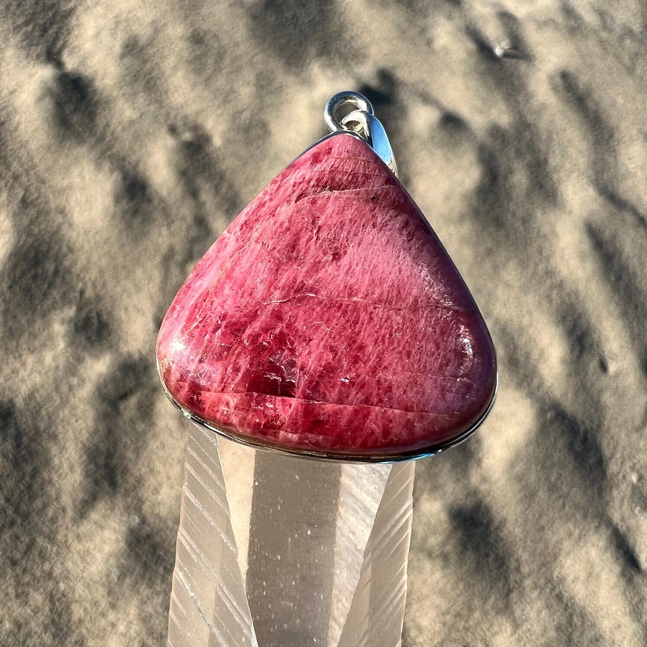 Rare Gem Rhodonite Crystal Pendant