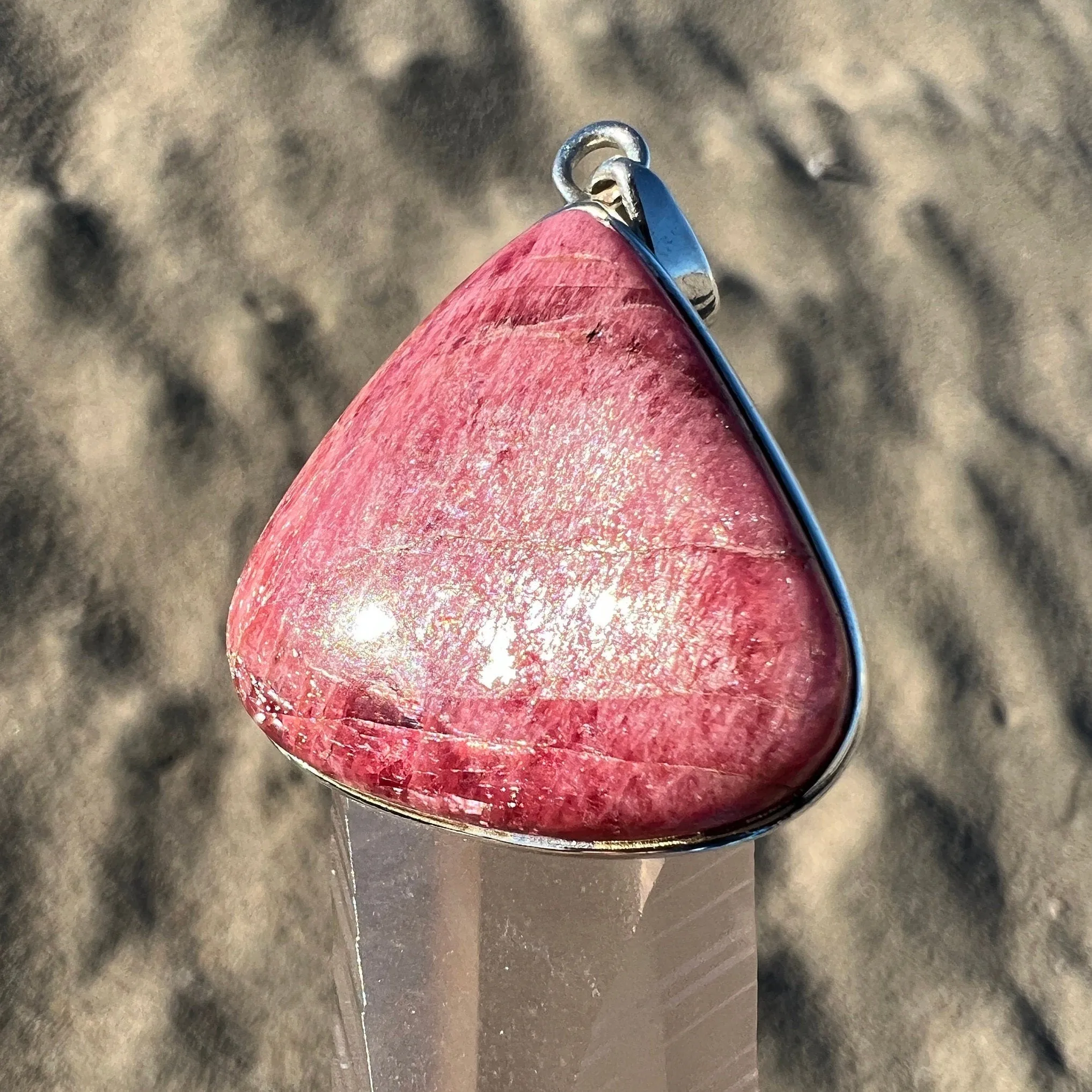 Rare Gem Rhodonite Crystal Pendant