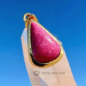 Rare Tugtupite Pink Fluorescent Gold Pendant