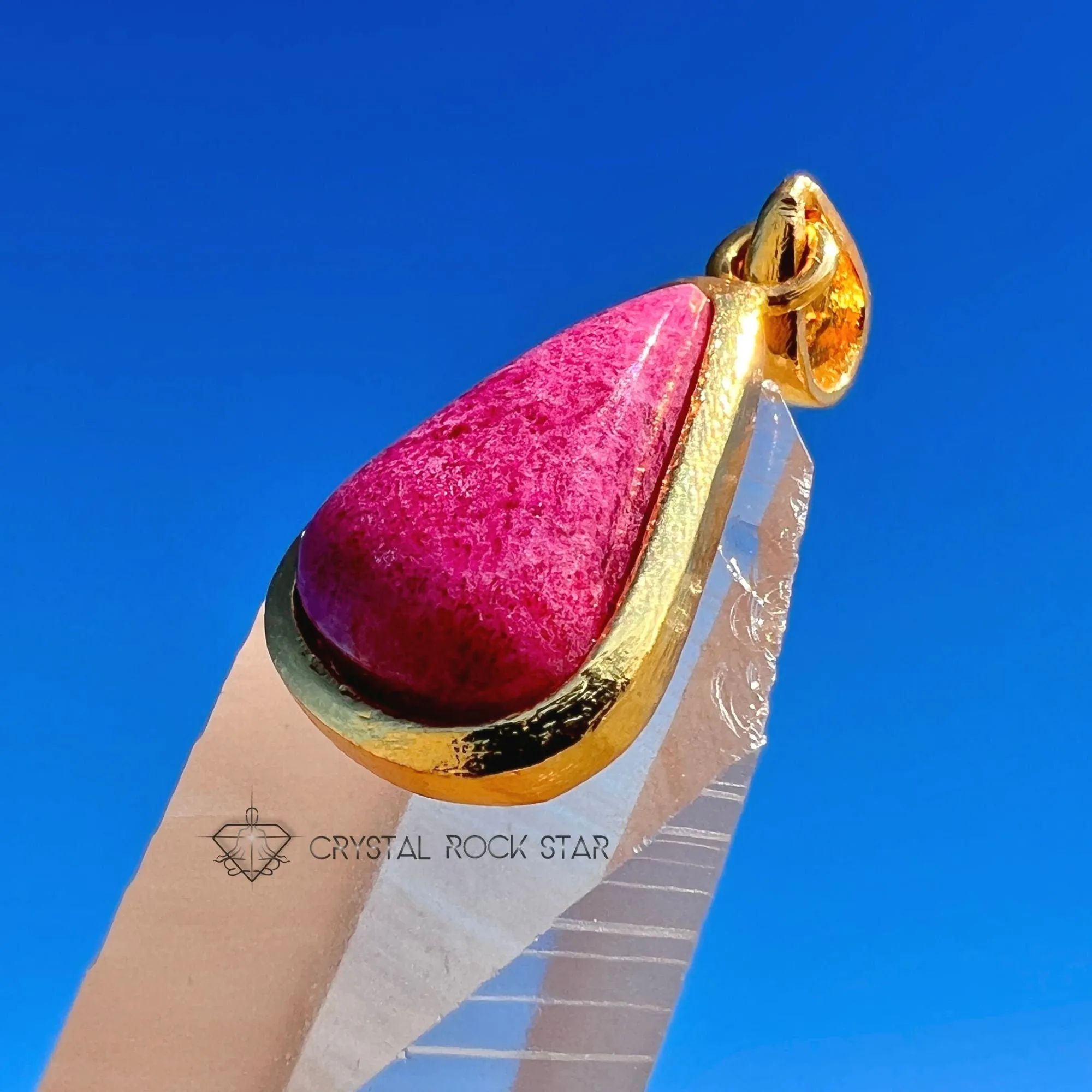 Rare Tugtupite Pink Fluorescent Gold Pendant
