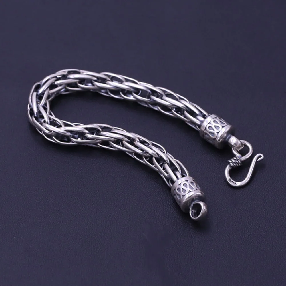 Real Solid 925 Sterling Silver Bracelets Braided Hook Punk Jewelry