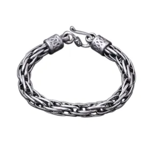 Real Solid 925 Sterling Silver Bracelets Braided Hook Punk Jewelry