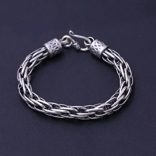 Real Solid 925 Sterling Silver Bracelets Braided Hook Punk Jewelry