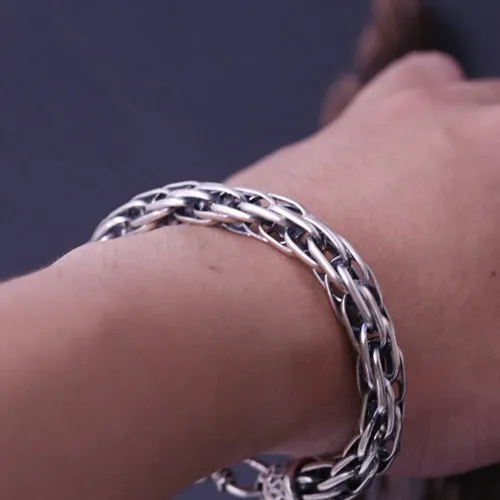 Real Solid 925 Sterling Silver Bracelets Braided Hook Punk Jewelry