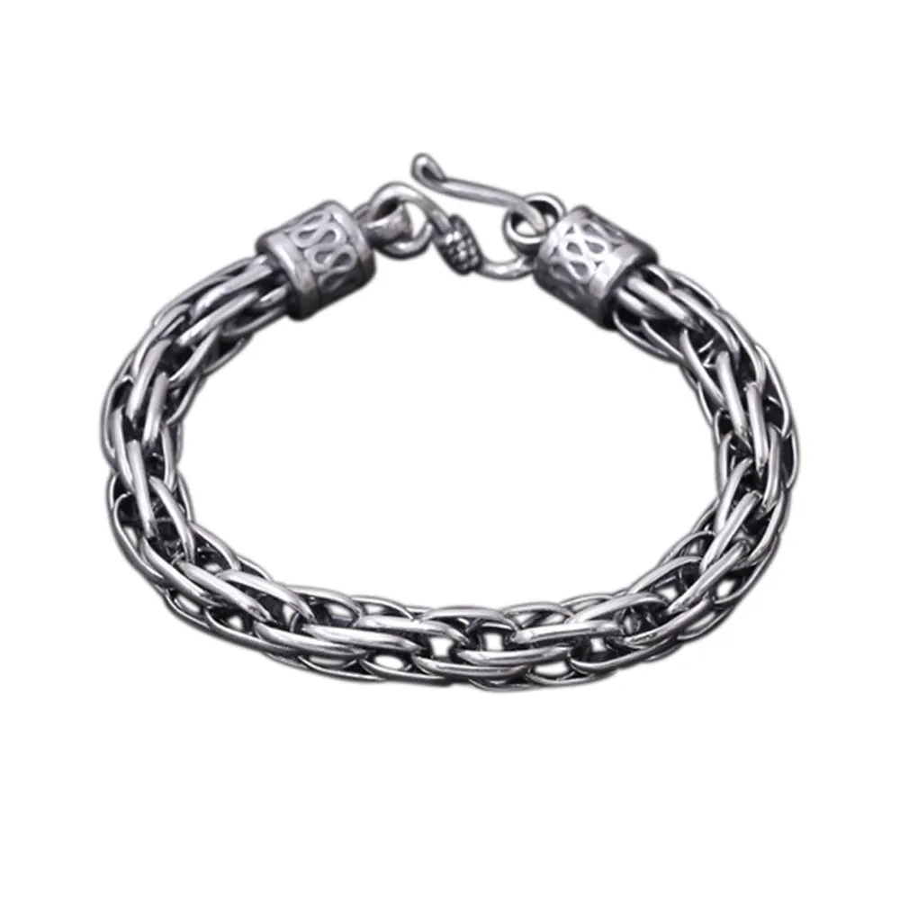Real Solid 925 Sterling Silver Bracelets Braided Hook Punk Jewelry