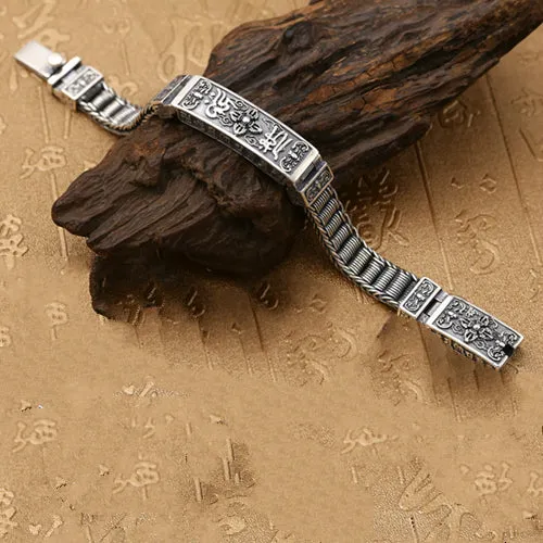 Real Solid 925 Sterling Silver Bracelets Vajra Braided Buddhism Religions Jewelry 7.9"