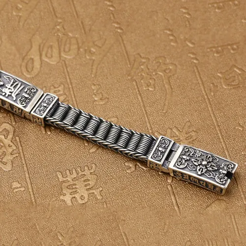 Real Solid 925 Sterling Silver Bracelets Vajra Braided Buddhism Religions Jewelry 7.9"