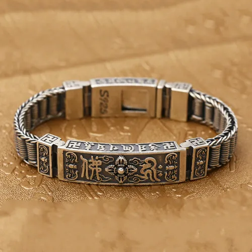 Real Solid 925 Sterling Silver Bracelets Vajra Braided Buddhism Religions Jewelry 7.9"