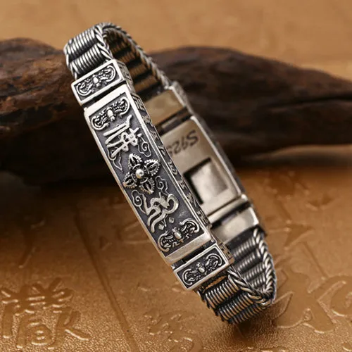 Real Solid 925 Sterling Silver Bracelets Vajra Braided Buddhism Religions Jewelry 7.9"