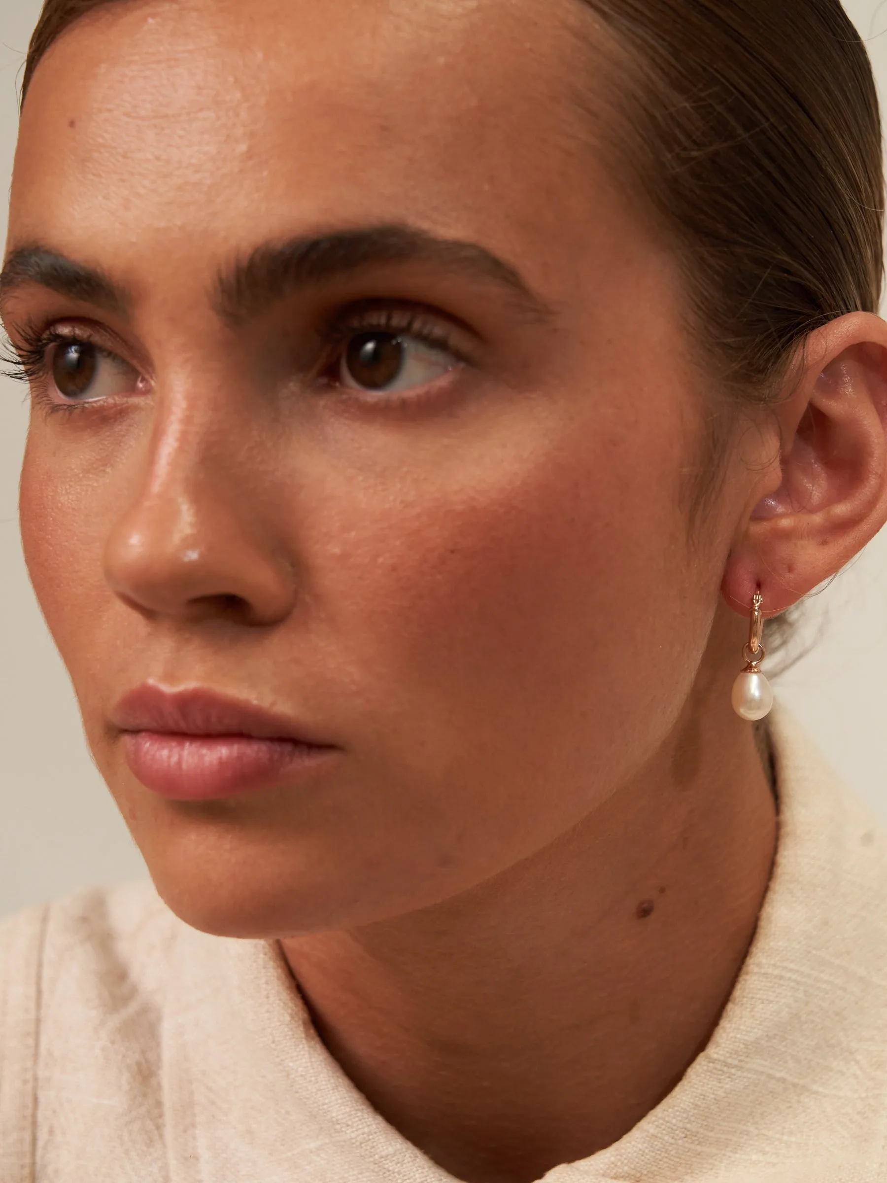 Rebecca | Small Pearl Drop Hoops