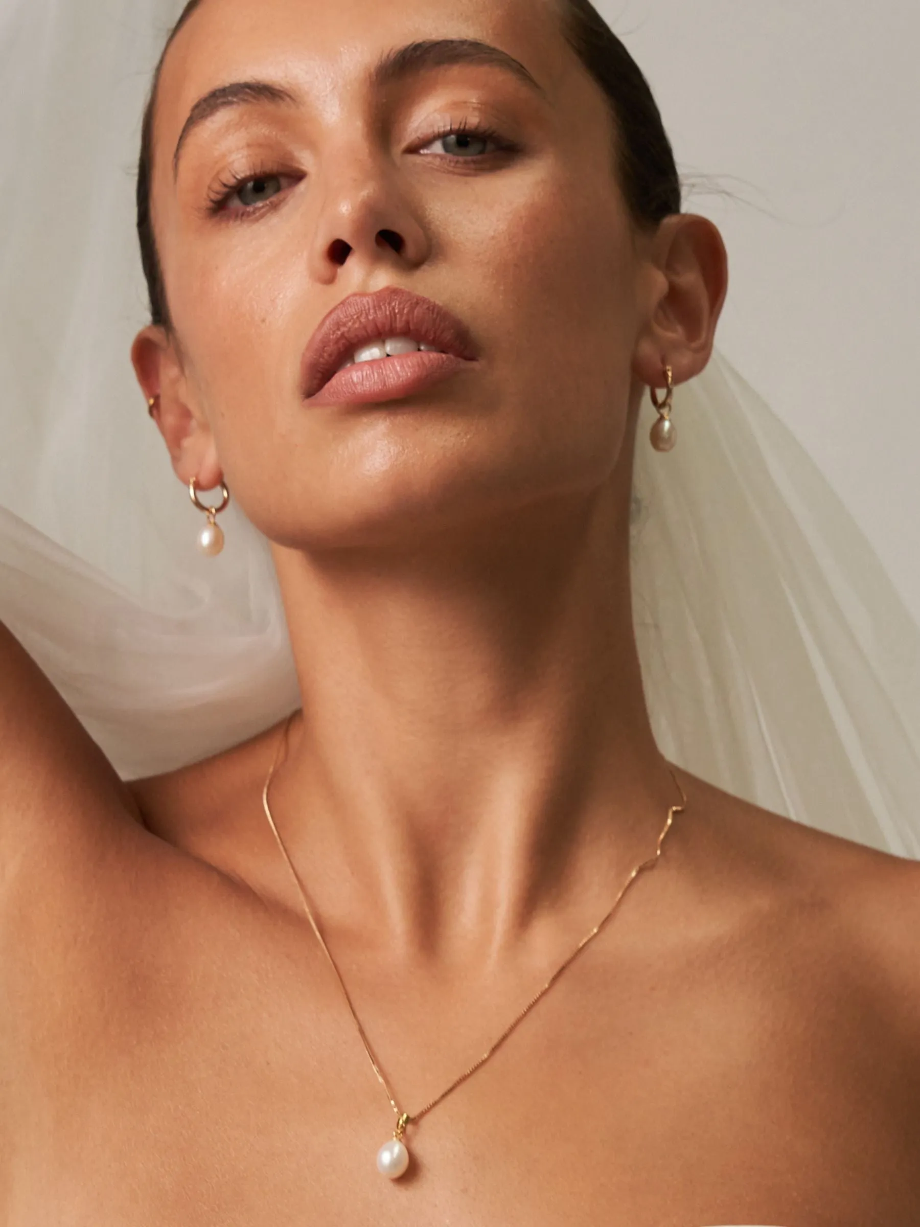 Rebecca | Small Pearl Drop Hoops
