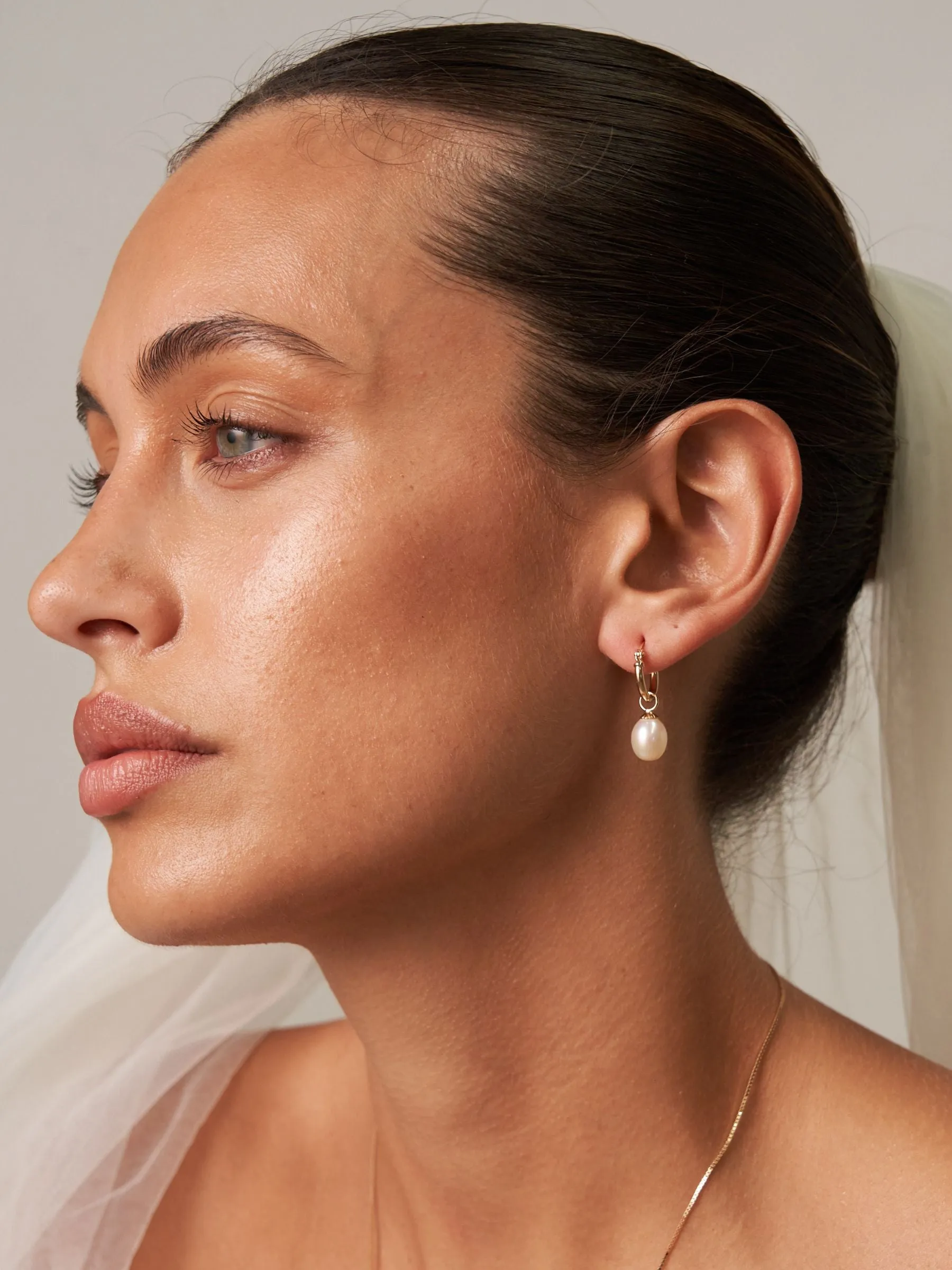 Rebecca | Small Pearl Drop Hoops