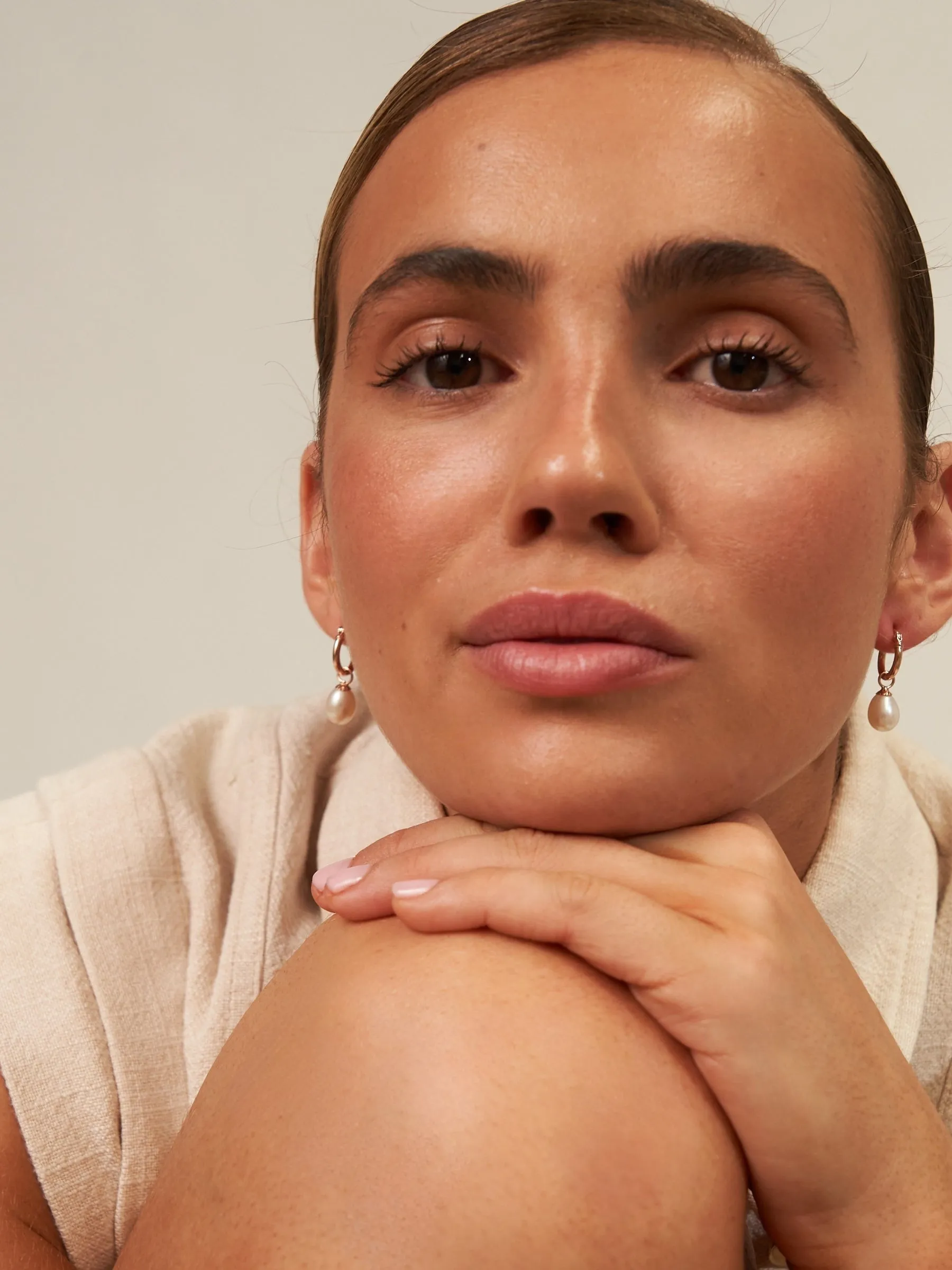Rebecca | Small Pearl Drop Hoops