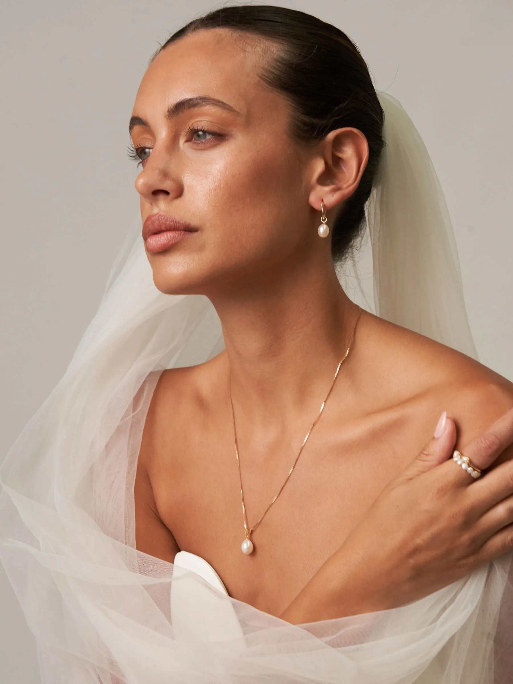 Rebecca | Small Pearl Drop Hoops