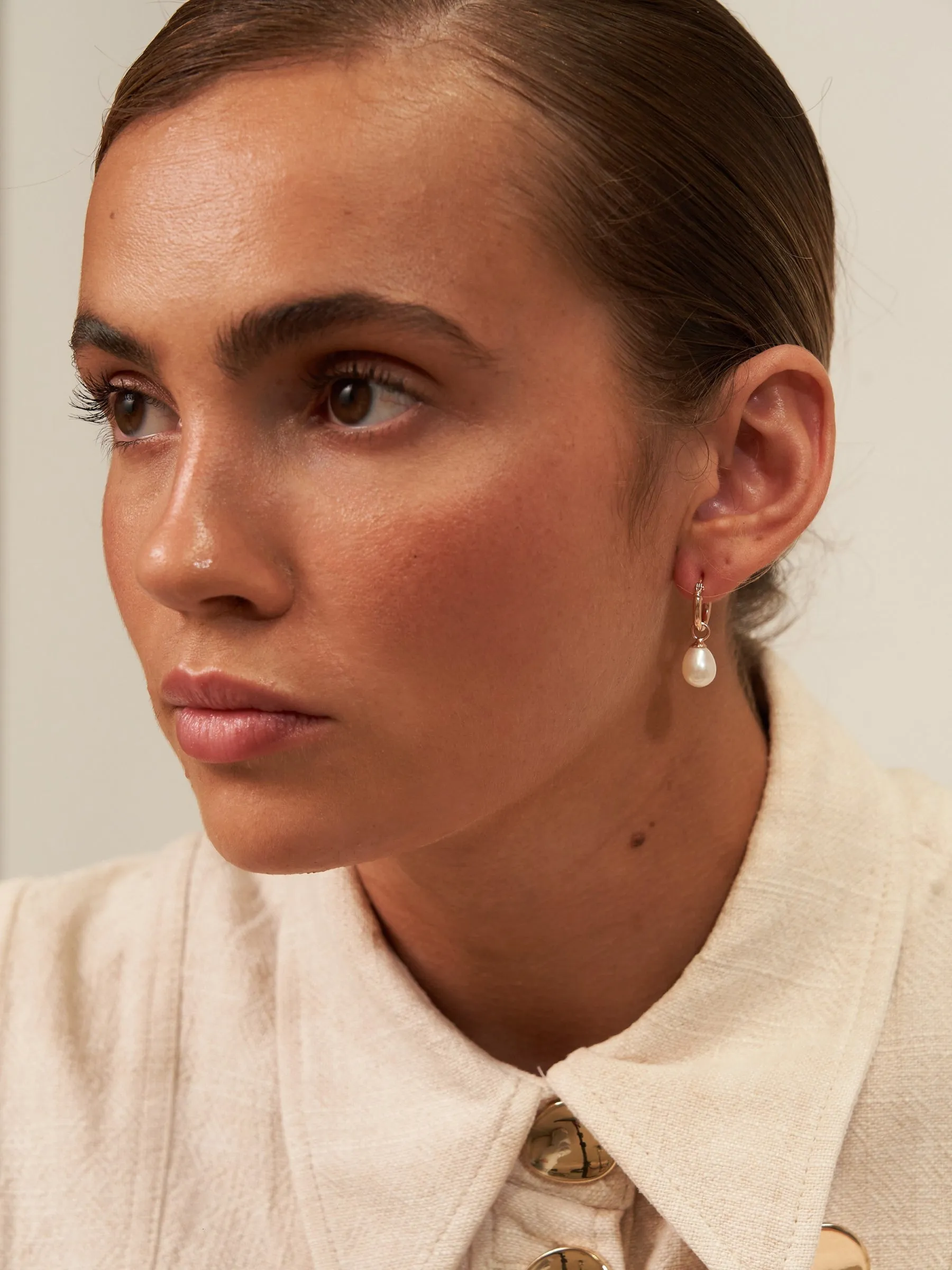 Rebecca | Small Pearl Drop Hoops