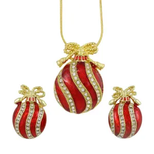Red Christmas Ornament Necklace and Clip Earring Set - XP348NBC