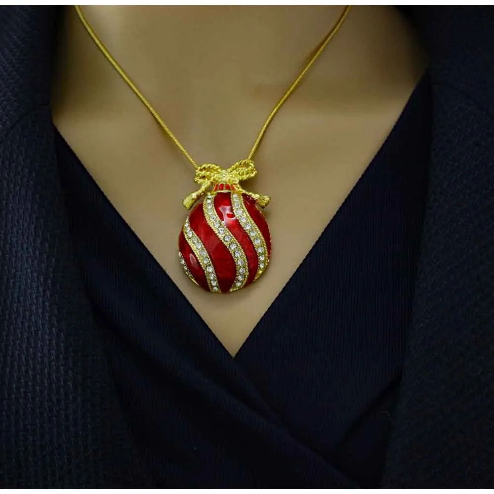 Red Christmas Ornament Necklace and Clip Earring Set - XP348NBC