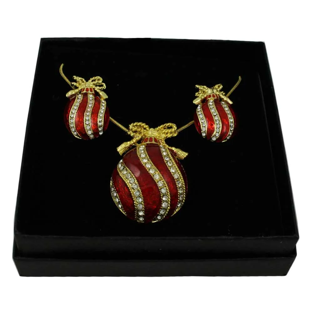 Red Christmas Ornament Necklace and Clip Earring Set - XP348NBC