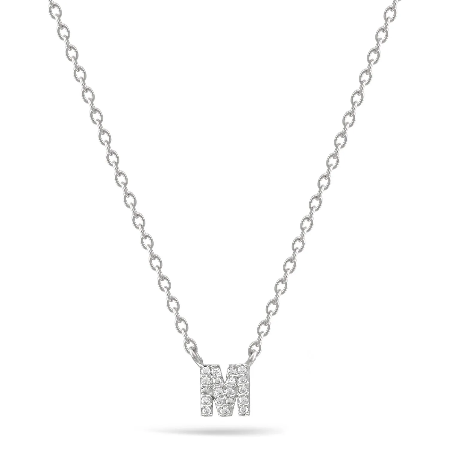 RHODIUM LETTER "M" CRYSTAL PENDANT NECKLACE #N5117RHD-M (DB3)