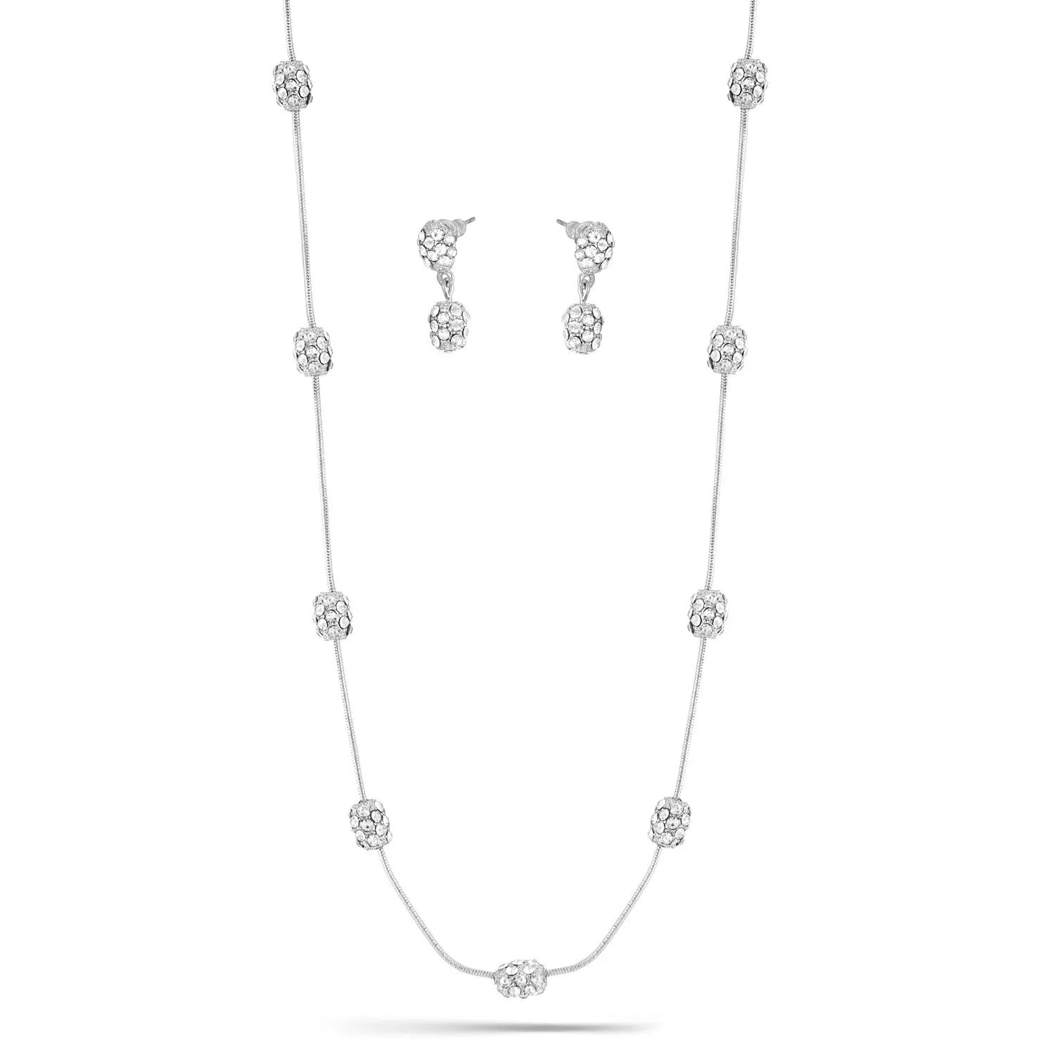 Rhodium Pave ball Crystal Choker necklace and Earrings Set #HNN E88656RDCR (LH8---GF2)