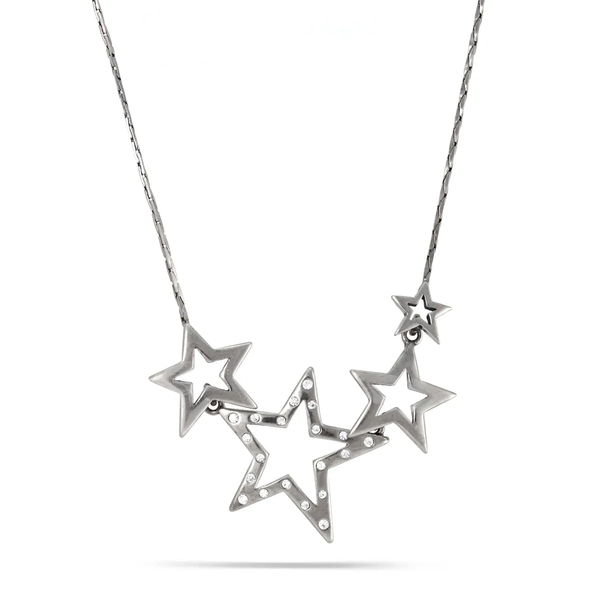 RHODIUM STAR WHITE CRYSTAL NECKLACES #200SV1101 (5A1)