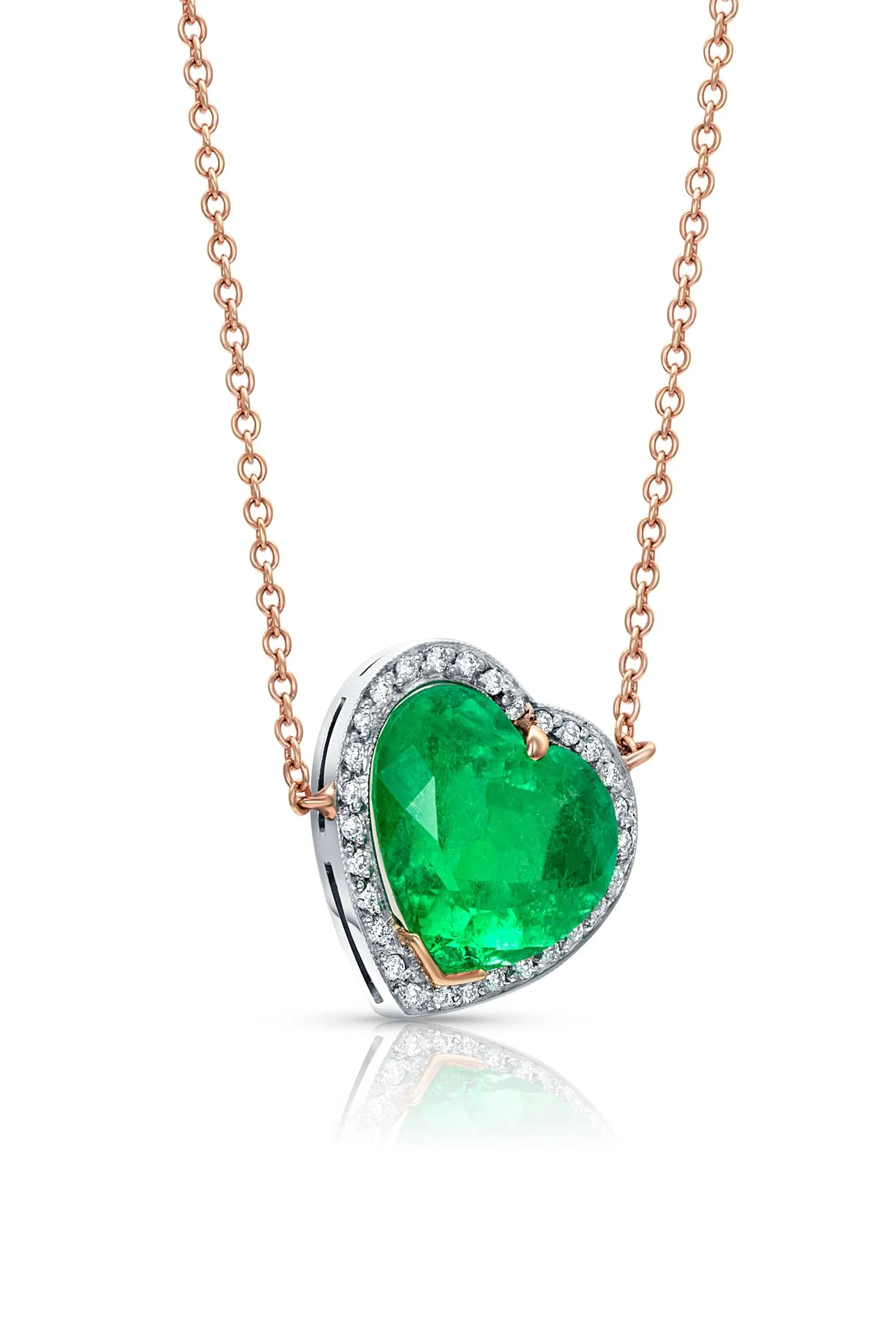 Rivière 18k Gold Platinum Emerald Heart Shaped Necklace
