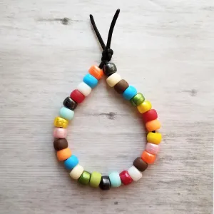 Roller Bead Bracelet, mixed color bracelet, large bead bracelet, big bead bracelet, cord bracelet, tie on cord, assorted colorful beads pony