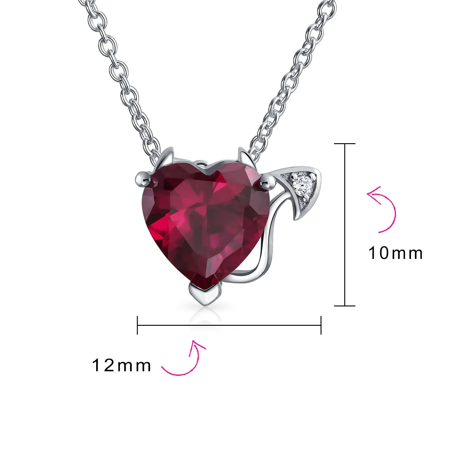 Romantic Ruby Red Devil Heart Pendant Necklace in Rose Gold Plated Silver