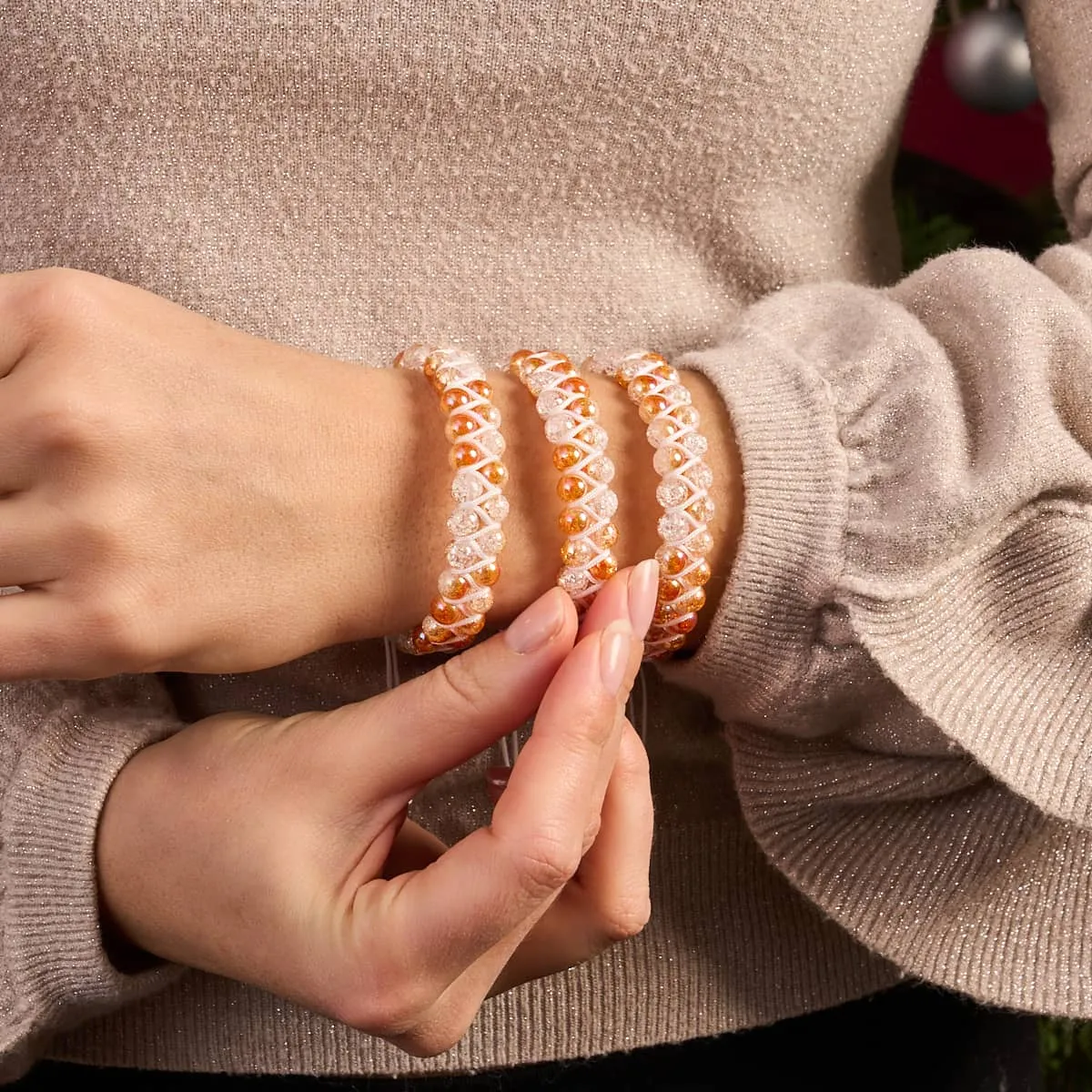 Rose Chrome x Caramel | Glitter Glass Double Bracelet