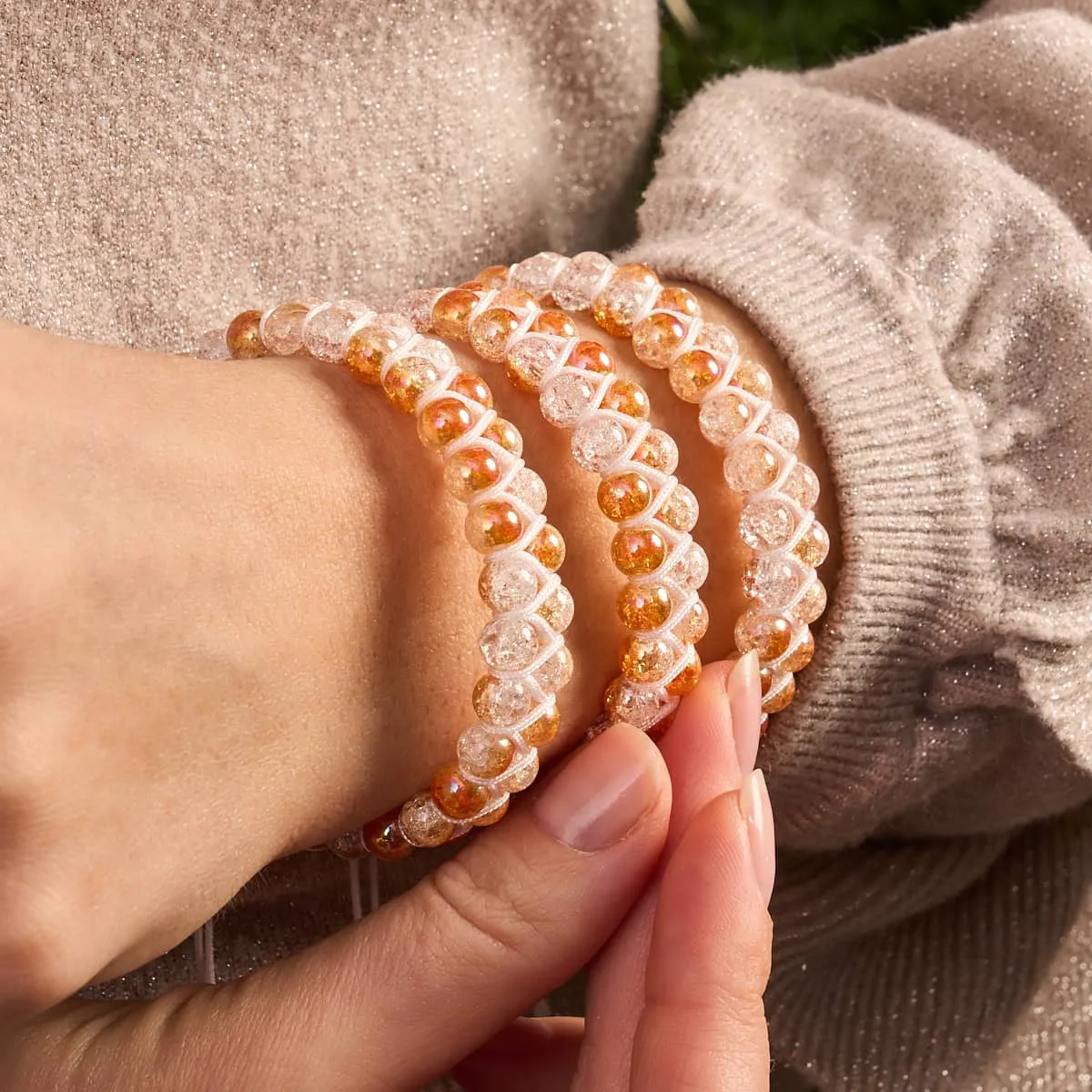 Rose Chrome x Caramel | Glitter Glass Double Bracelet