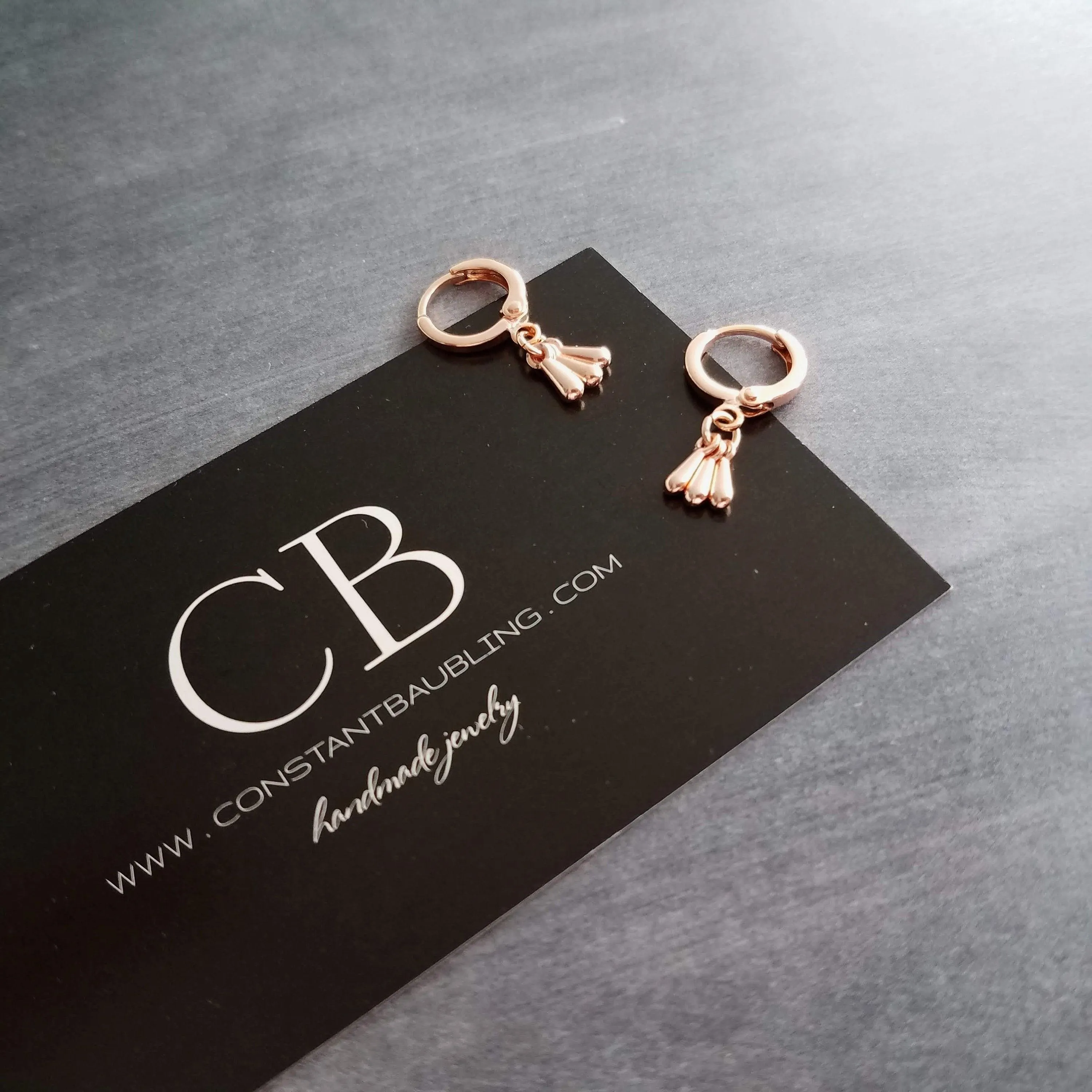 Rose Gold Drop Earrings, little teardrop earring, rose gold tear drop earring, 3 drop earring, dainty rose gold, small rose gold huggie hoop