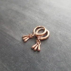 Rose Gold Drop Earrings, little teardrop earring, rose gold tear drop earring, 3 drop earring, dainty rose gold, small rose gold huggie hoop
