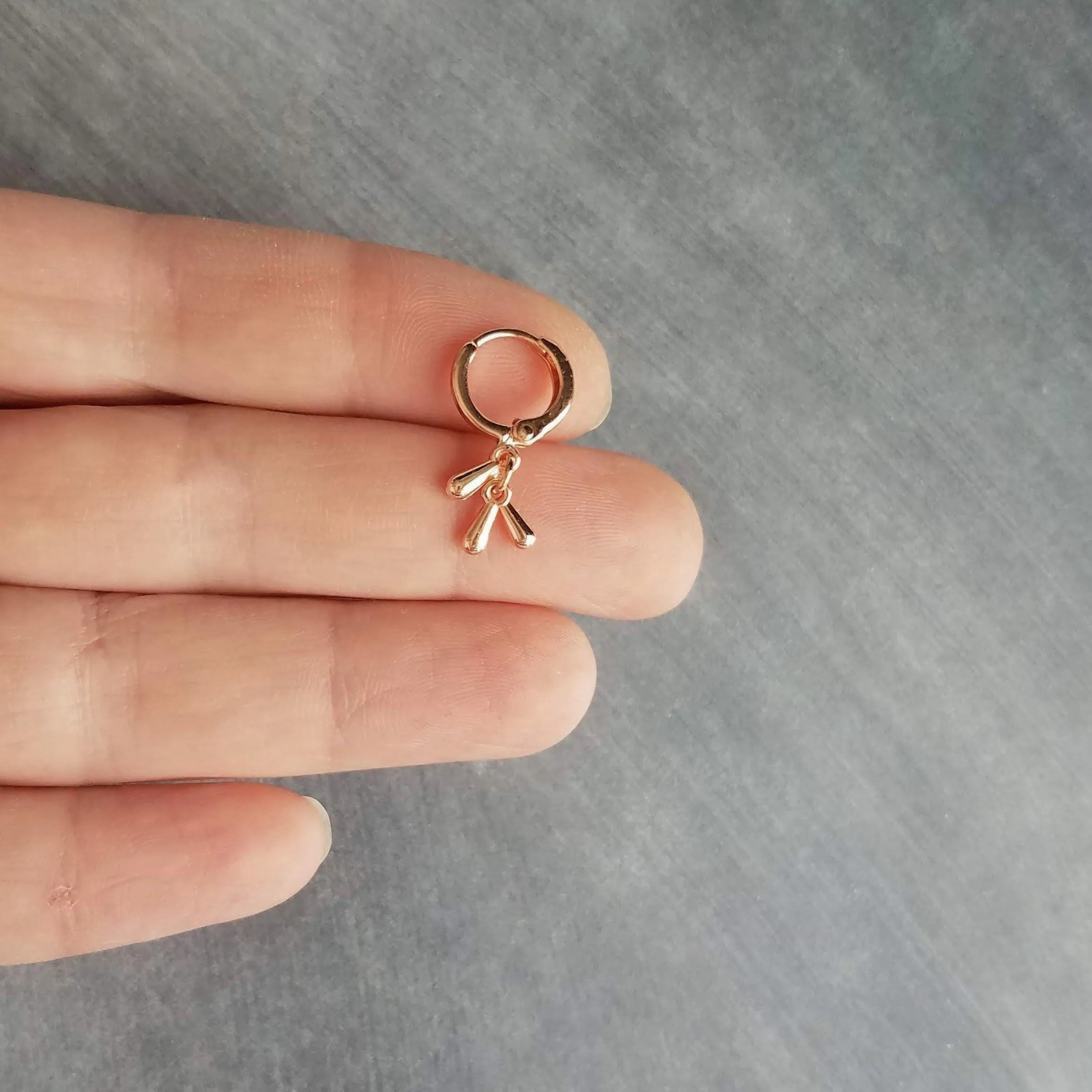 Rose Gold Drop Earrings, little teardrop earring, rose gold tear drop earring, 3 drop earring, dainty rose gold, small rose gold huggie hoop