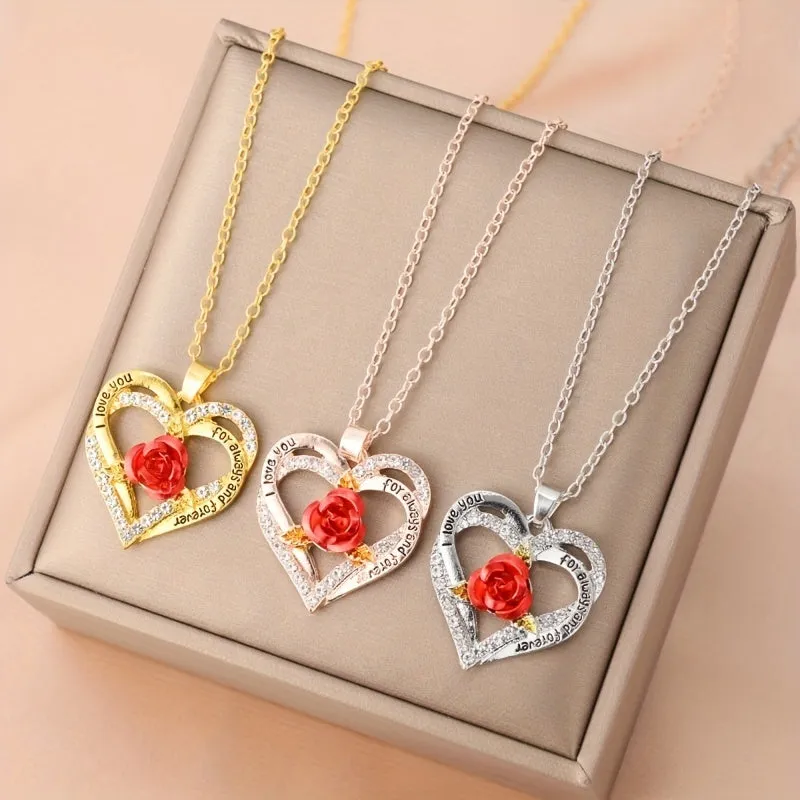 Rose Peach Heart I LOVE YOU Mother's Necklace