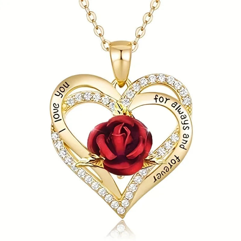 Rose Peach Heart I LOVE YOU Mother's Necklace