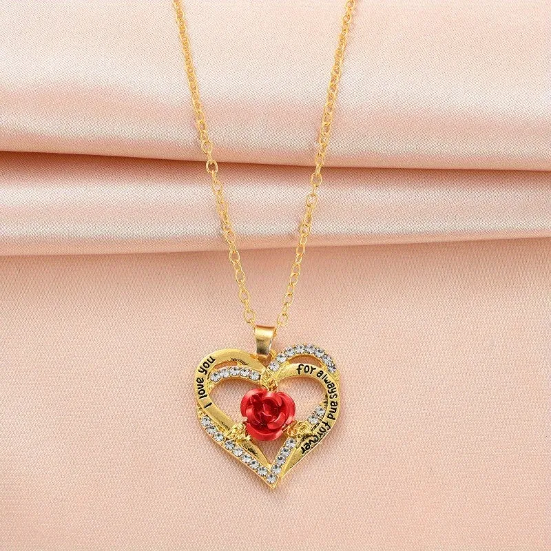 Rose Peach Heart I LOVE YOU Mother's Necklace