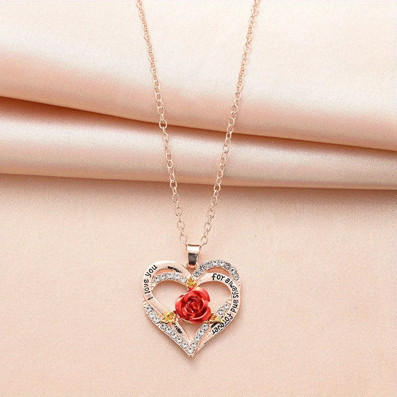 Rose Peach Heart I LOVE YOU Mother's Necklace